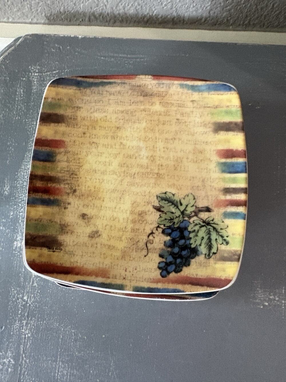 5 Pc Thirstystone Resources Inc Grapes 6" Salad Appetizer Bread Plates Set Wine